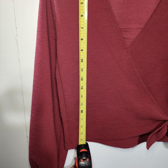 Madewell Texture & Thread Crepe Wrap Top Women’s Red Long Sleeve Tie Front S - Picture 4 of 9